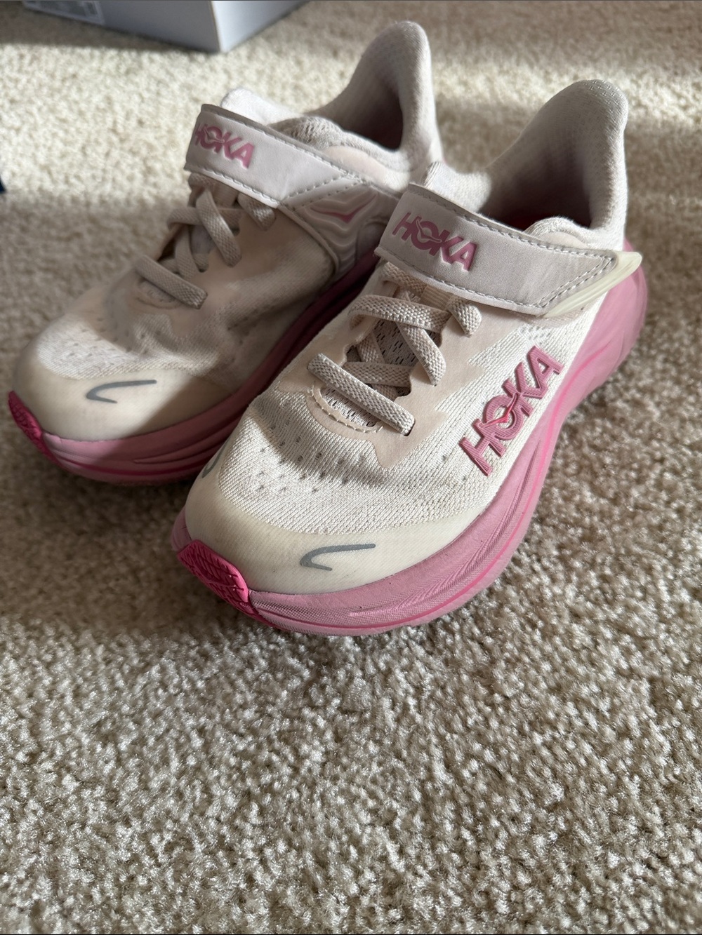 Hoka Kids Cream and Pink Lightweight Sneakers